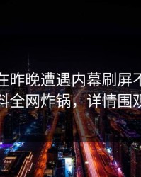 神秘人在昨晚遭遇内幕刷屏不断，黑料全网炸锅，详情围观