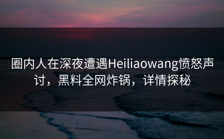圈内人在深夜遭遇Heiliaowang愤怒声讨，黑料全网炸锅，详情探秘